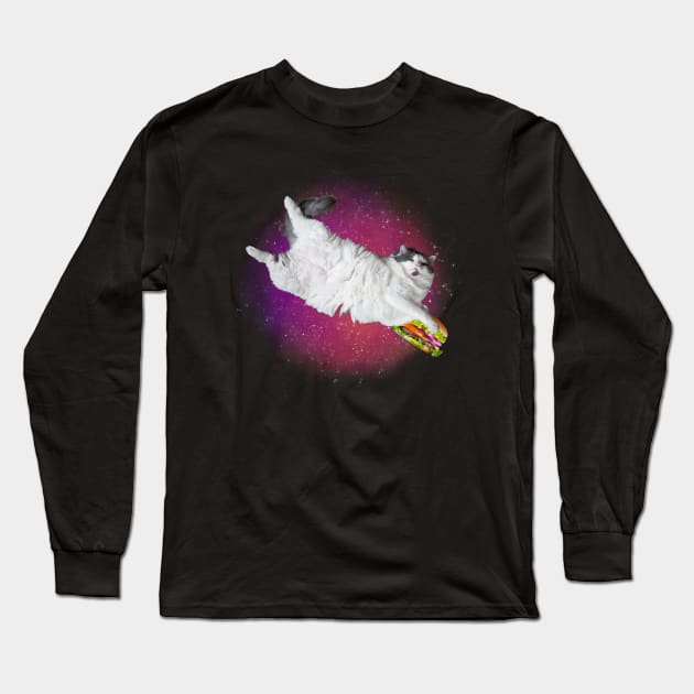 funny burger cat galaxy Long Sleeve T-Shirt by UnikRay